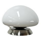 Lampe de table en verre blanc des années 70 avec interrupteur tactile