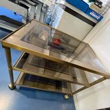 70's brass and glass roller service - 3 levels - expandable middle shelf