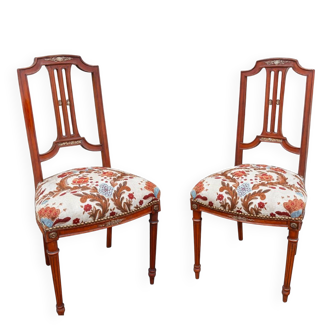 Pair of Louis XVI Napoleon III Chairs Mahogany 1920s Valet de chambre