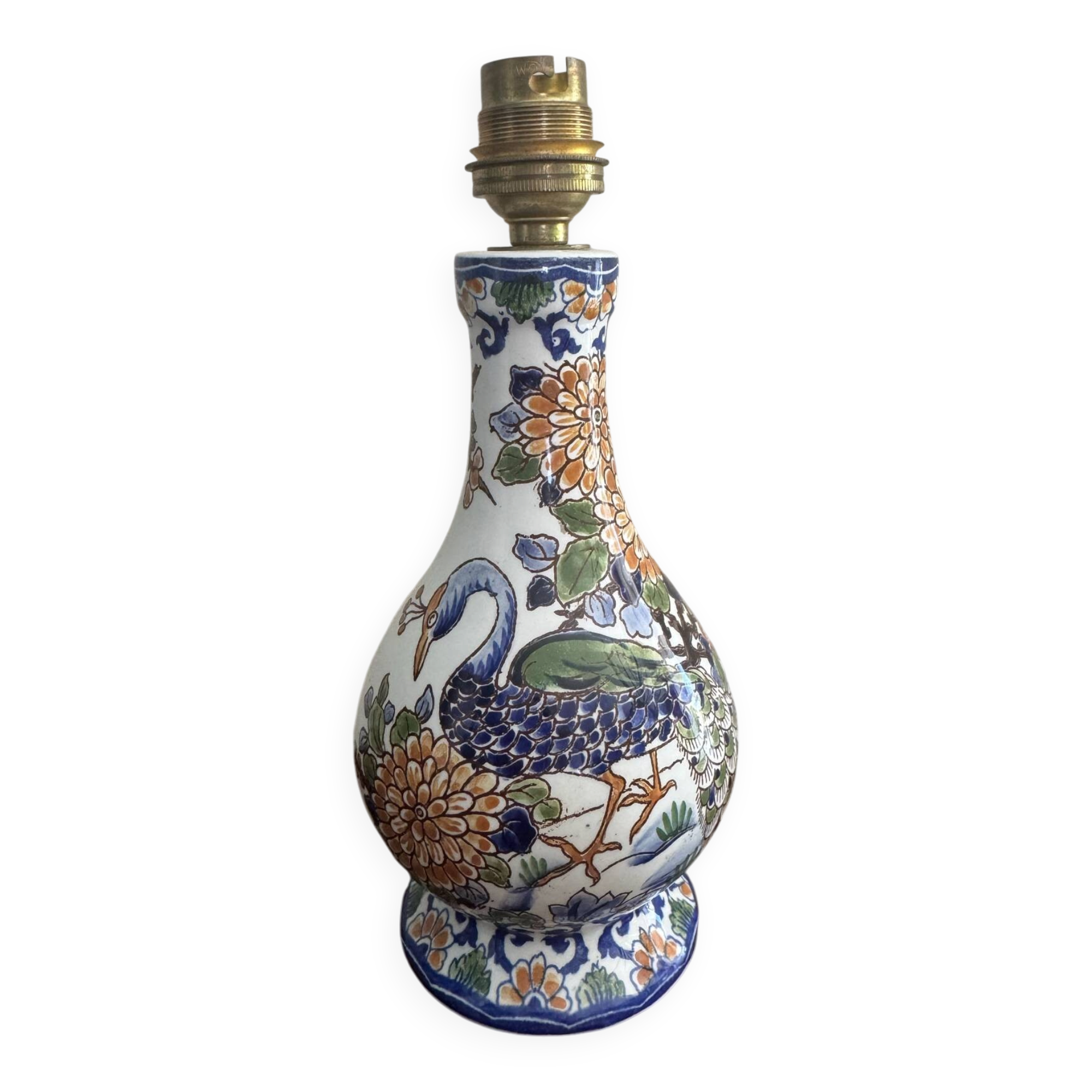Table lamp in Gien earthenware - "Peacock" decor hand-painted