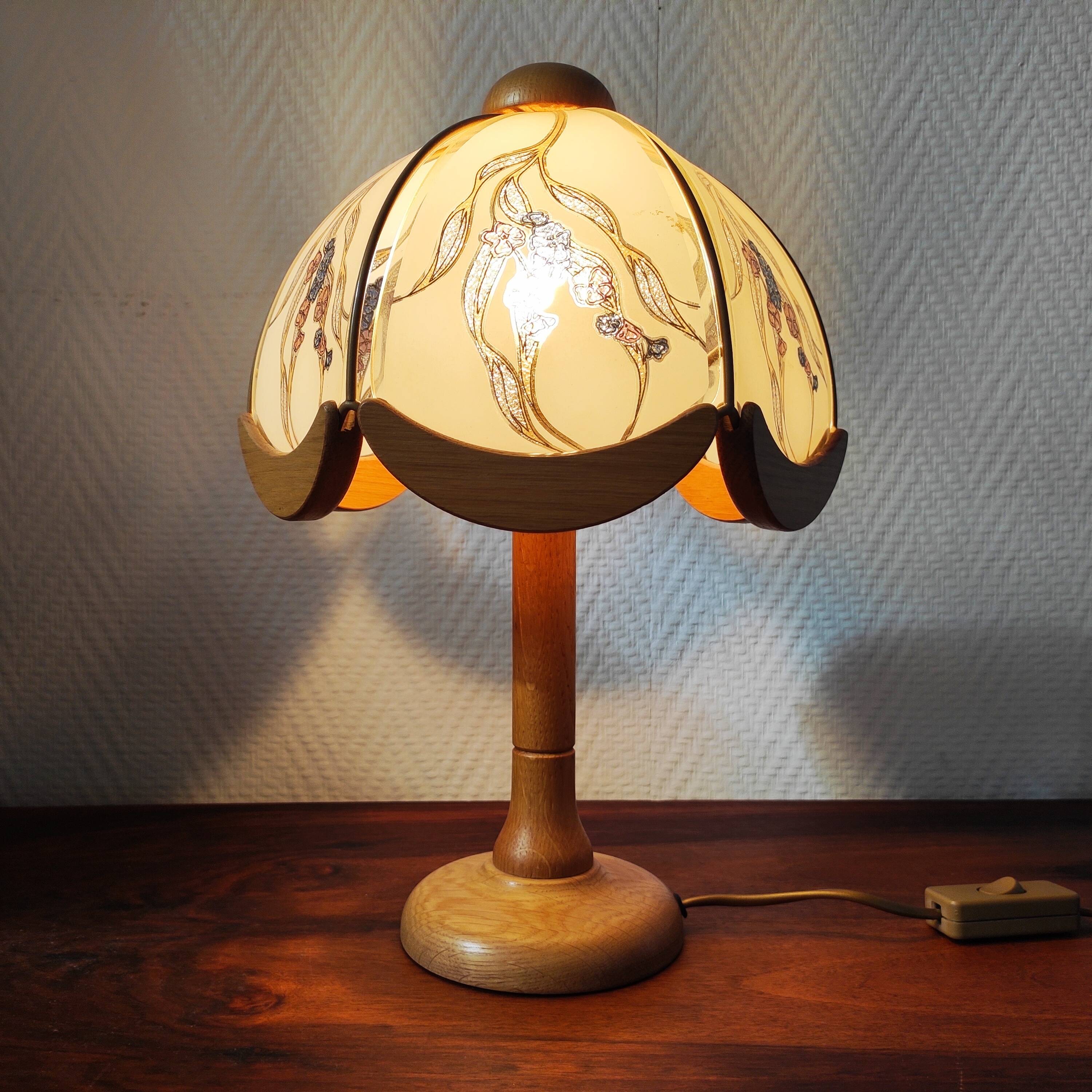 Vintage glass and wood table lamp