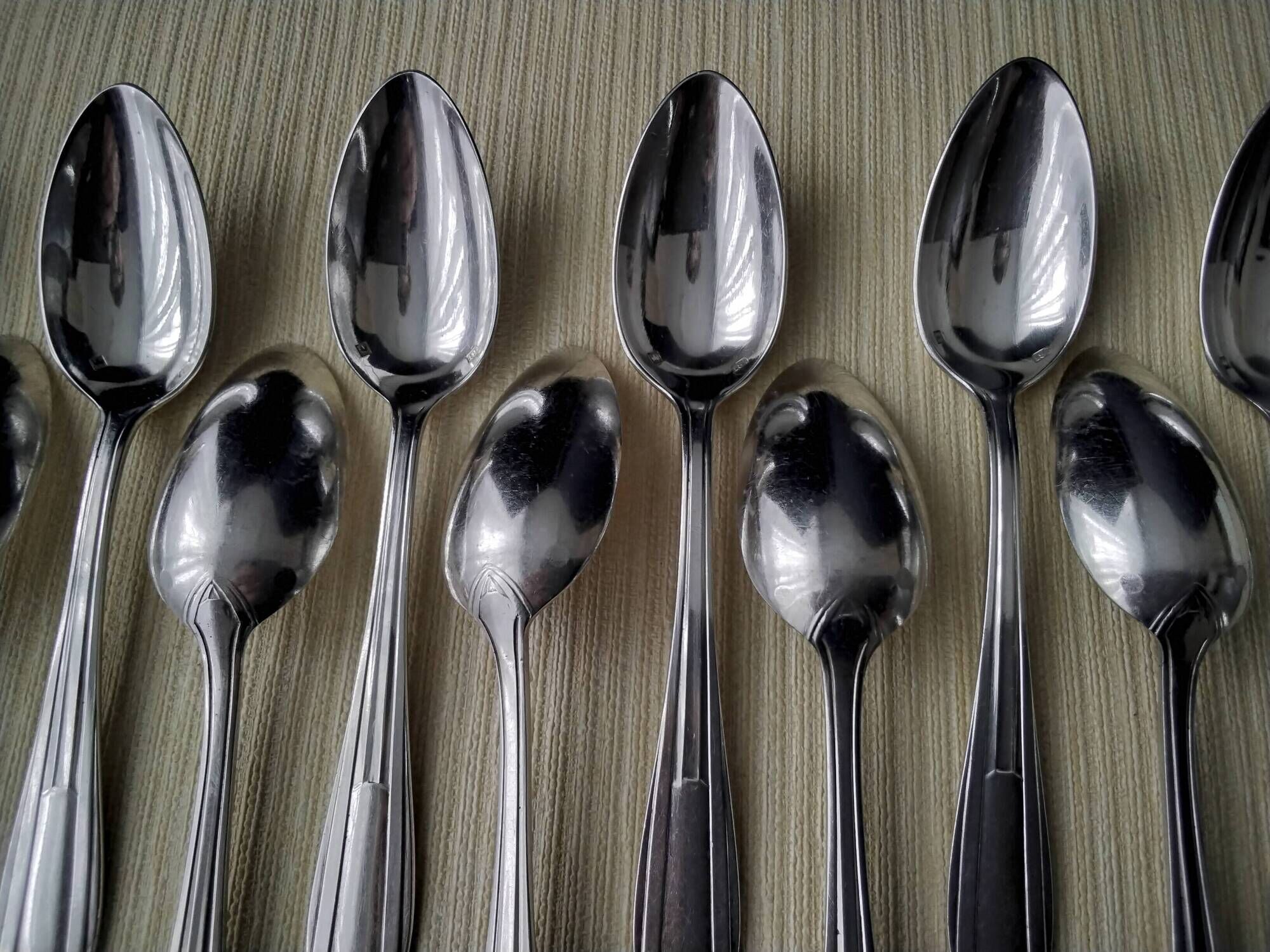 Box of 12 teaspoons in silver metal Art Deco Style