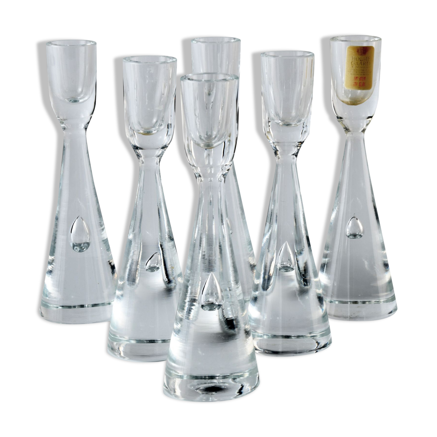 6 small glass candle holders by Bent Severin for Holmegaard
