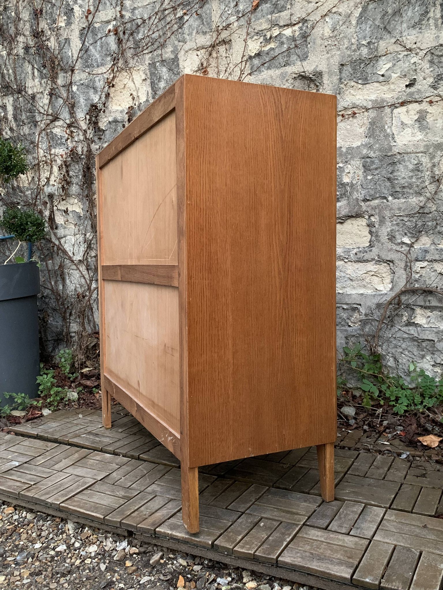 Vintage chest of drawers with compass feet, oak, original patina, 1950s