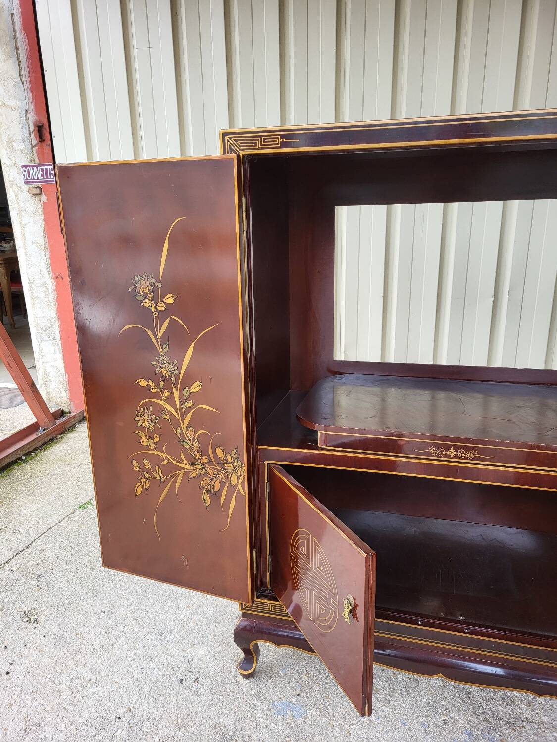 Chinese lacquered TV cabinet L 1m H 1.34m D 0.50m