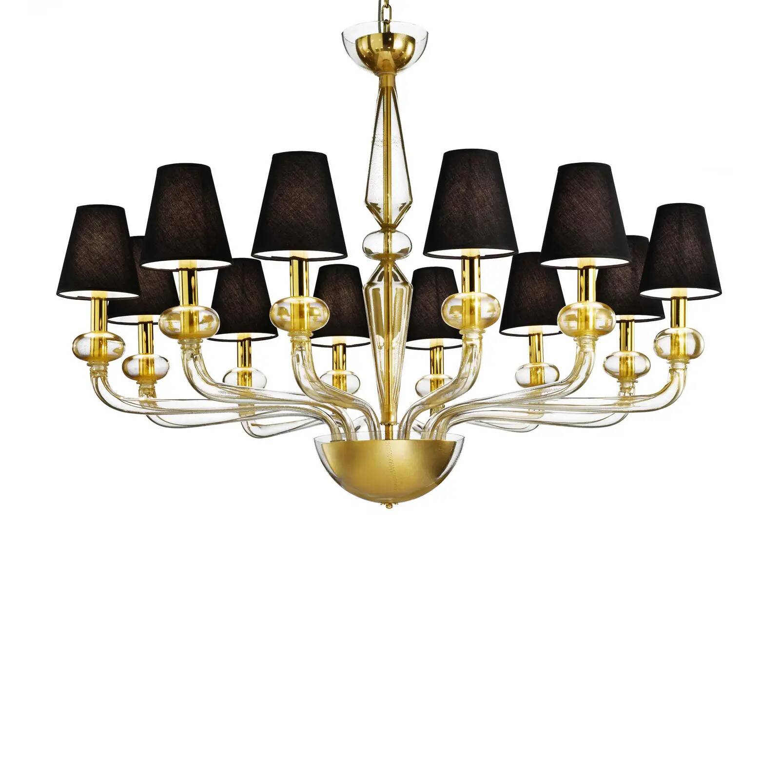 Minimalist Modern Linear Murano Glass Chandelier with Gold Leaf Accents
