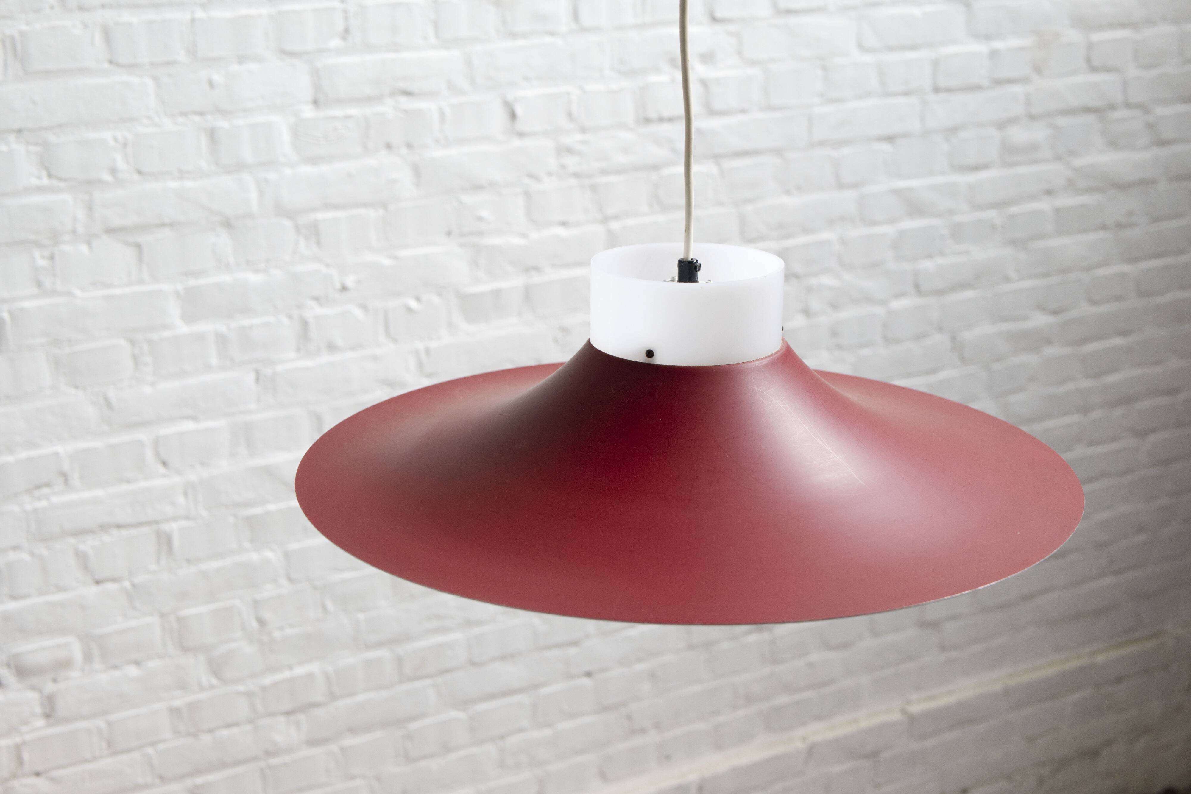 Danish red metal and opal plastic pendant lamp, 1960s
