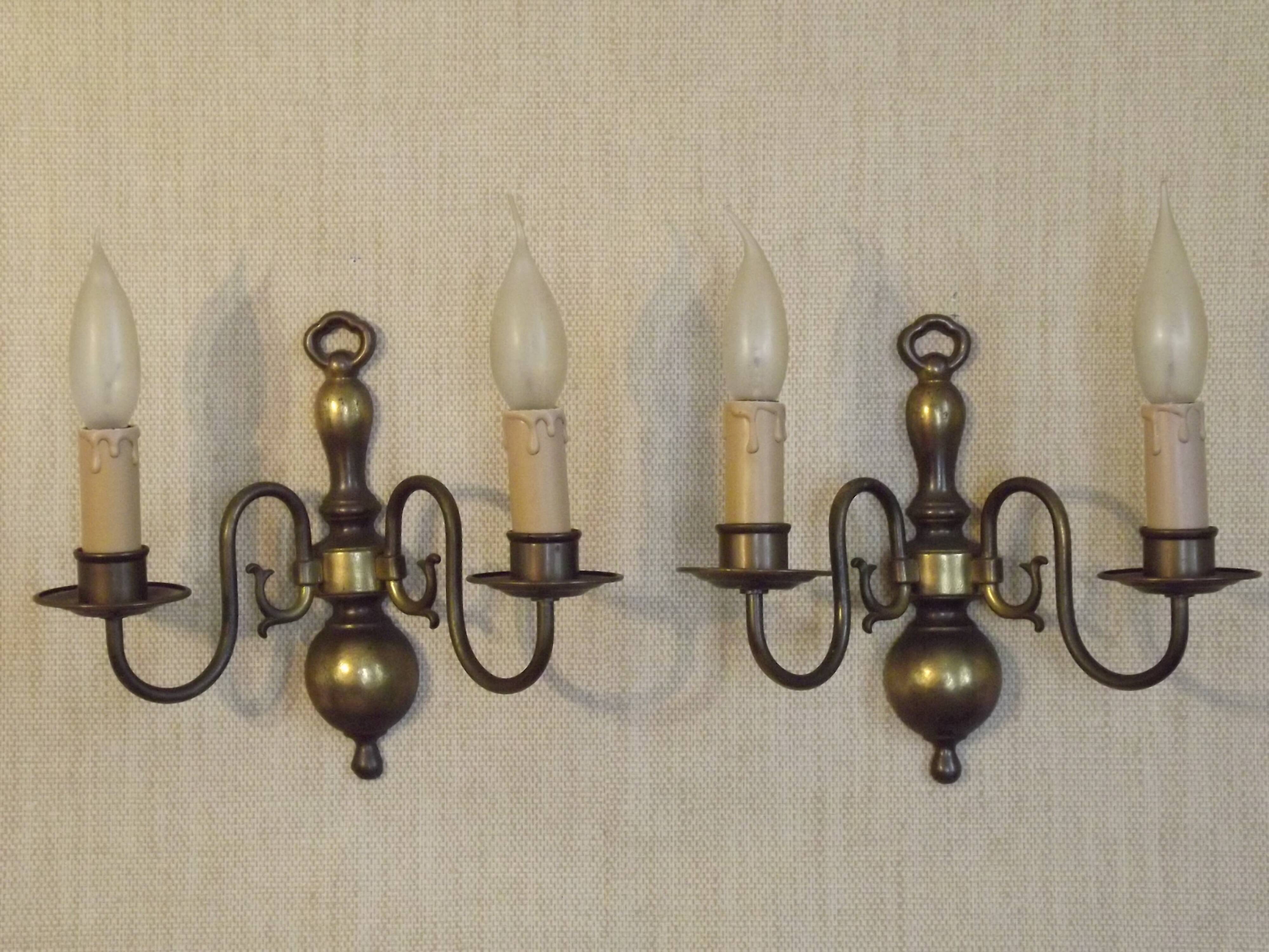 Pair French Vintage Age Bronze Effect Metal Flemsh Style Double Wall Lights 5092