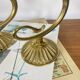 Pair of antique wall sconces with swan neck in brass, glass tulip.