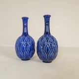 Blue and red peacock vases Midcentury Sven Erik Skawonius Upsala Ekeby, 1950s