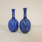 Blue and red peacock vases Midcentury Sven Erik Skawonius Upsala Ekeby, 1950s