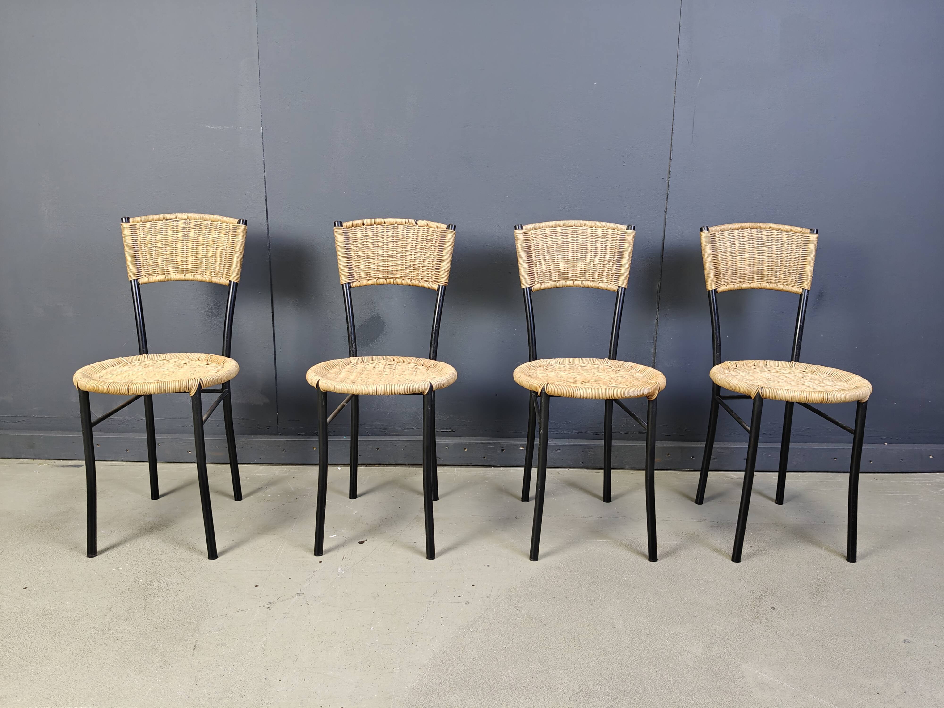 Vintage wicker dining chairs, 1980s - set of 4