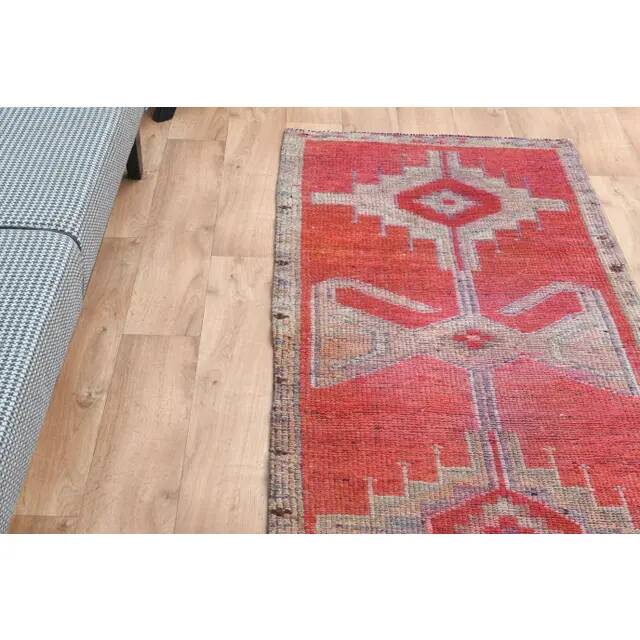 1970s Turkish Oushak Handmade Wool Cotton Red Runner Rug 83x272