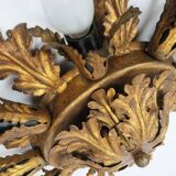Plafonnier italien vintage lampe florentine feuilles en métal style régence hollywoodienne