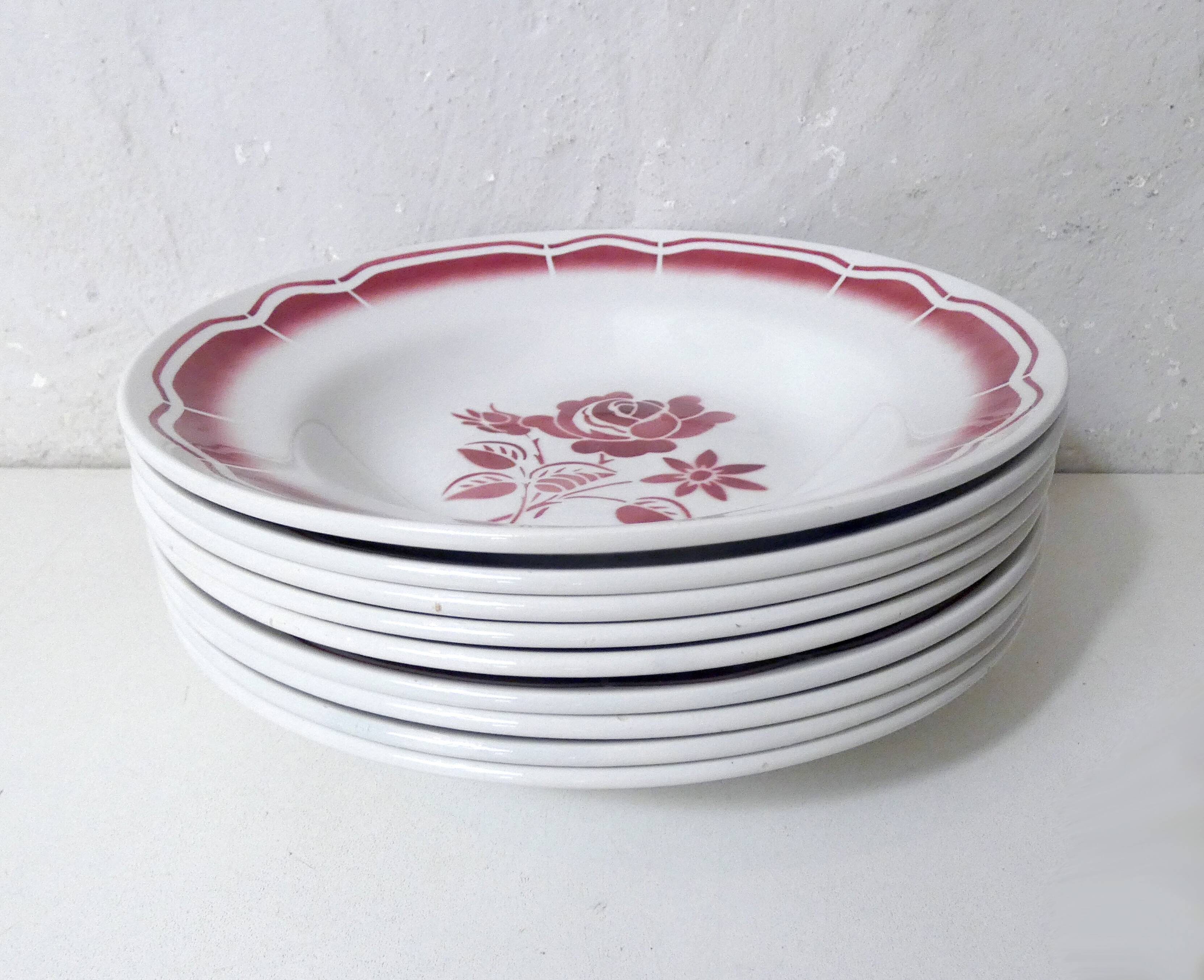 9 FB Digoin pink soup plates