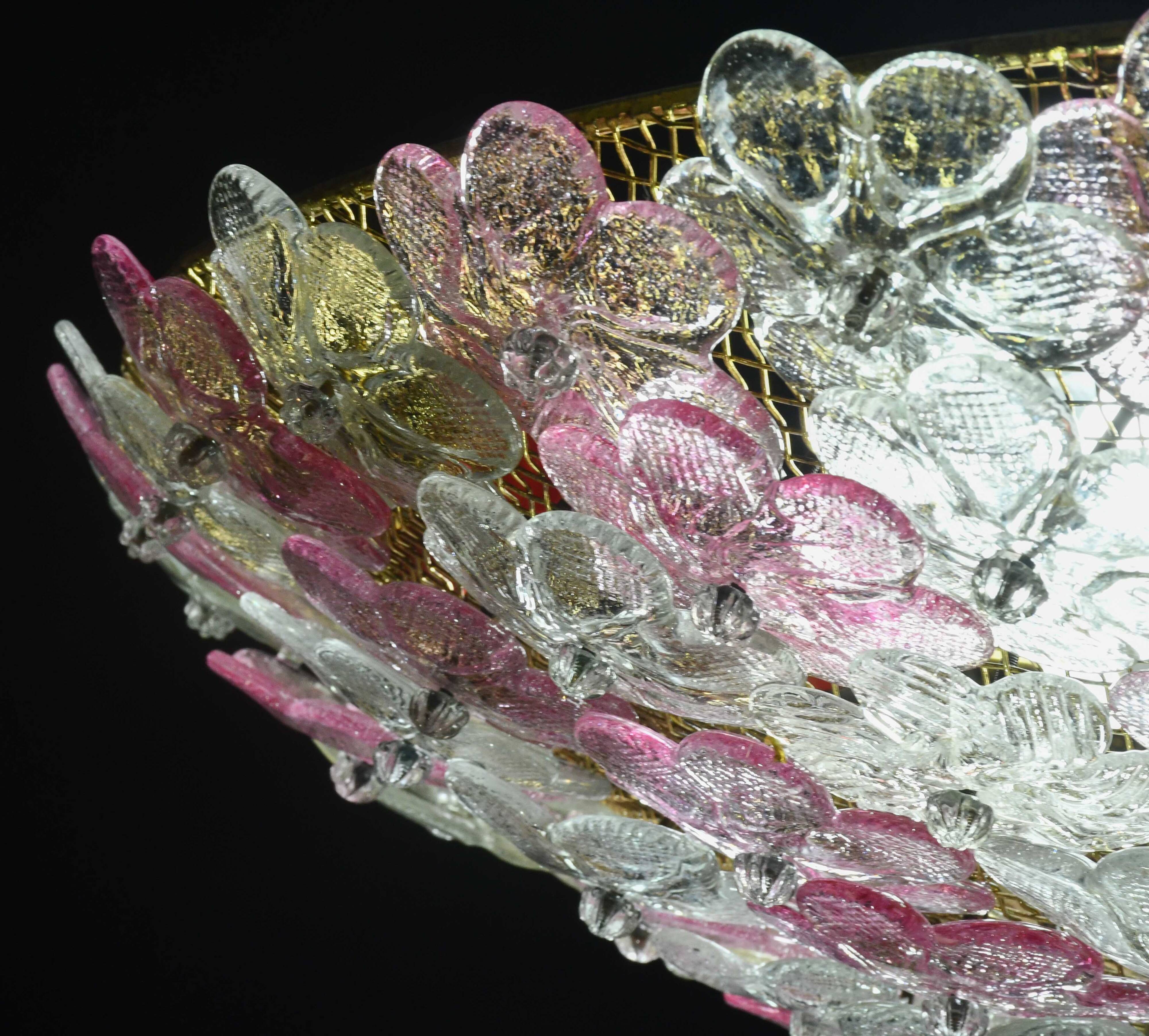 Wonderful Extra Large Size Pink Murano Glass Ceiling Light Flower by Seguso
