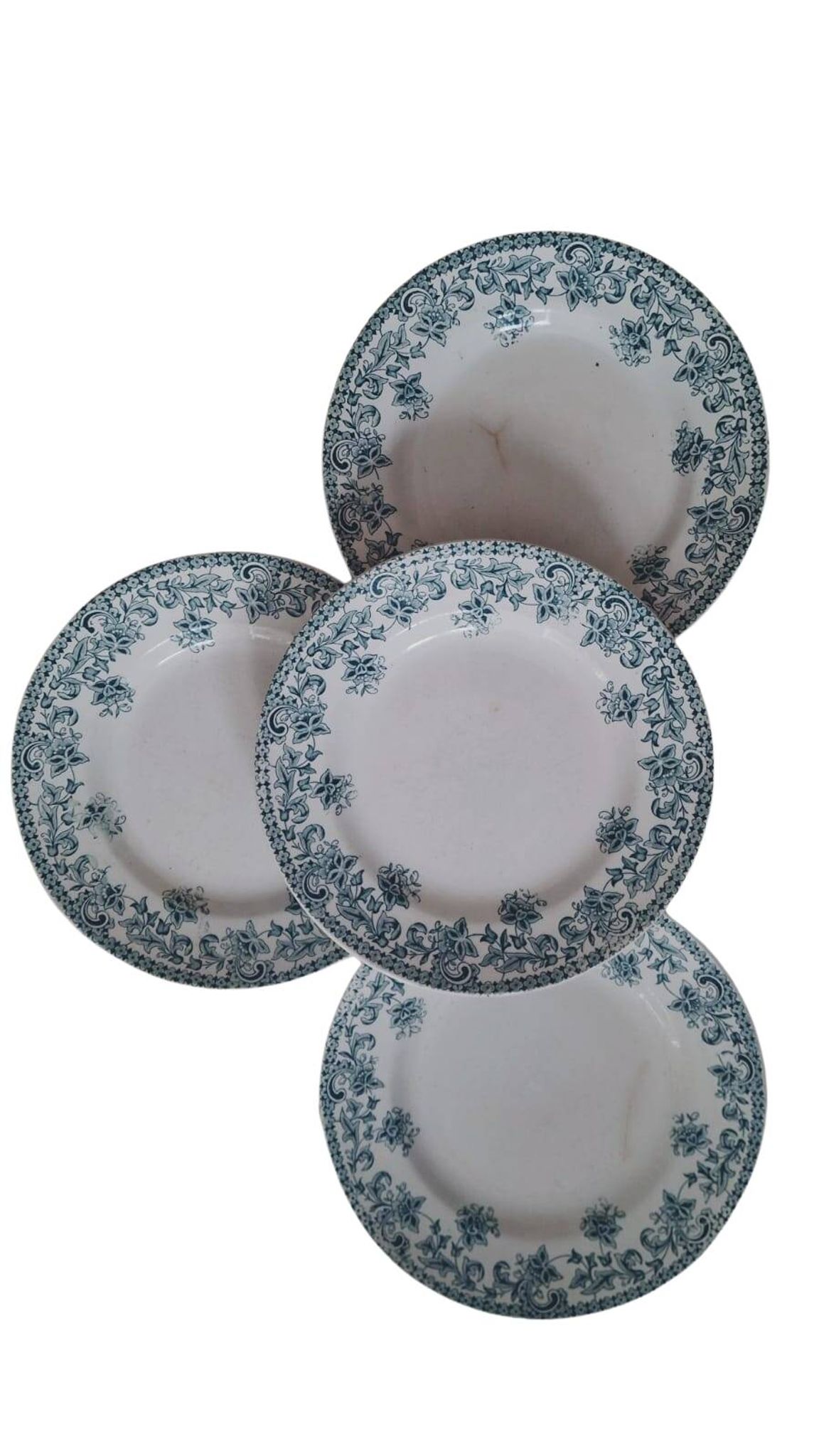 Set of 4 antique ironstone plates from Saint-Amand, "Jane" model.