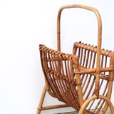 Bamboo and rattan magazine rack, 1950s