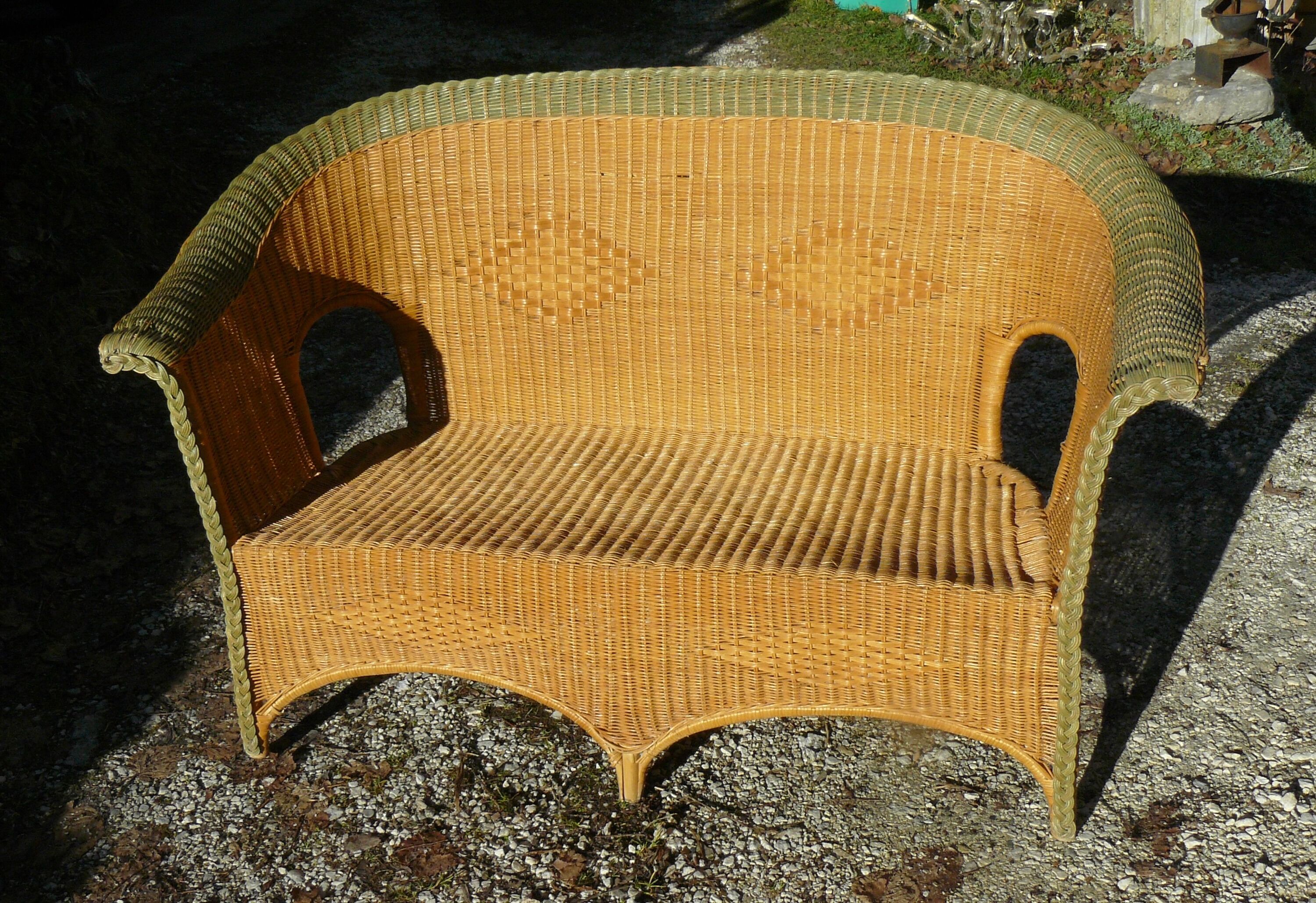 Sofa bench rattan and wicker vintage 1970