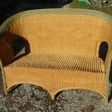 Sofa bench rattan and wicker vintage 1970