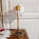 Lampe laiton col de cygne restaurer globe opaline rose