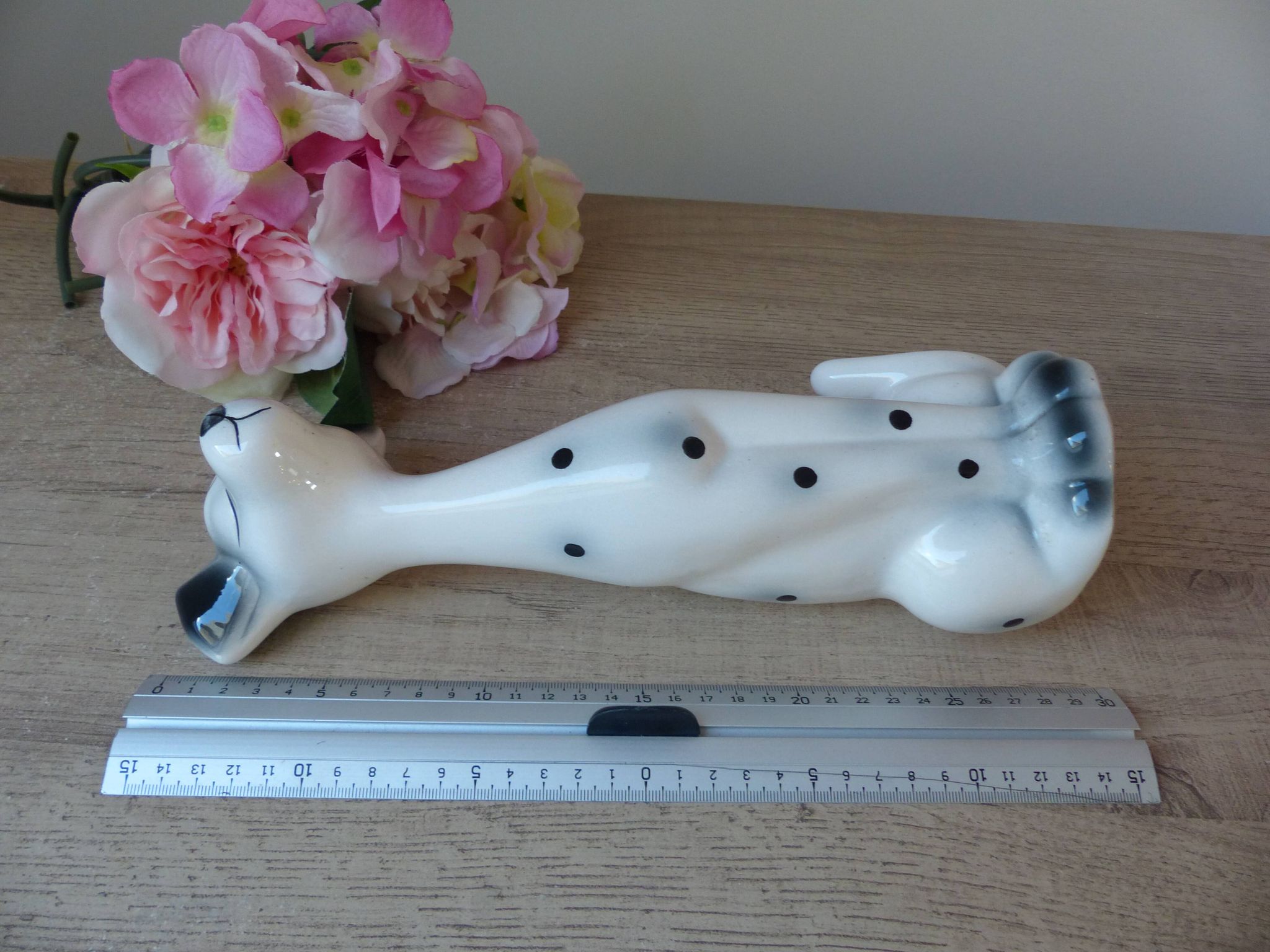 Large romantic ceramic Dalmatian dog figurine from the 1970s,