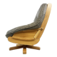 Brutalist oak and leather swivel chair, 1970s