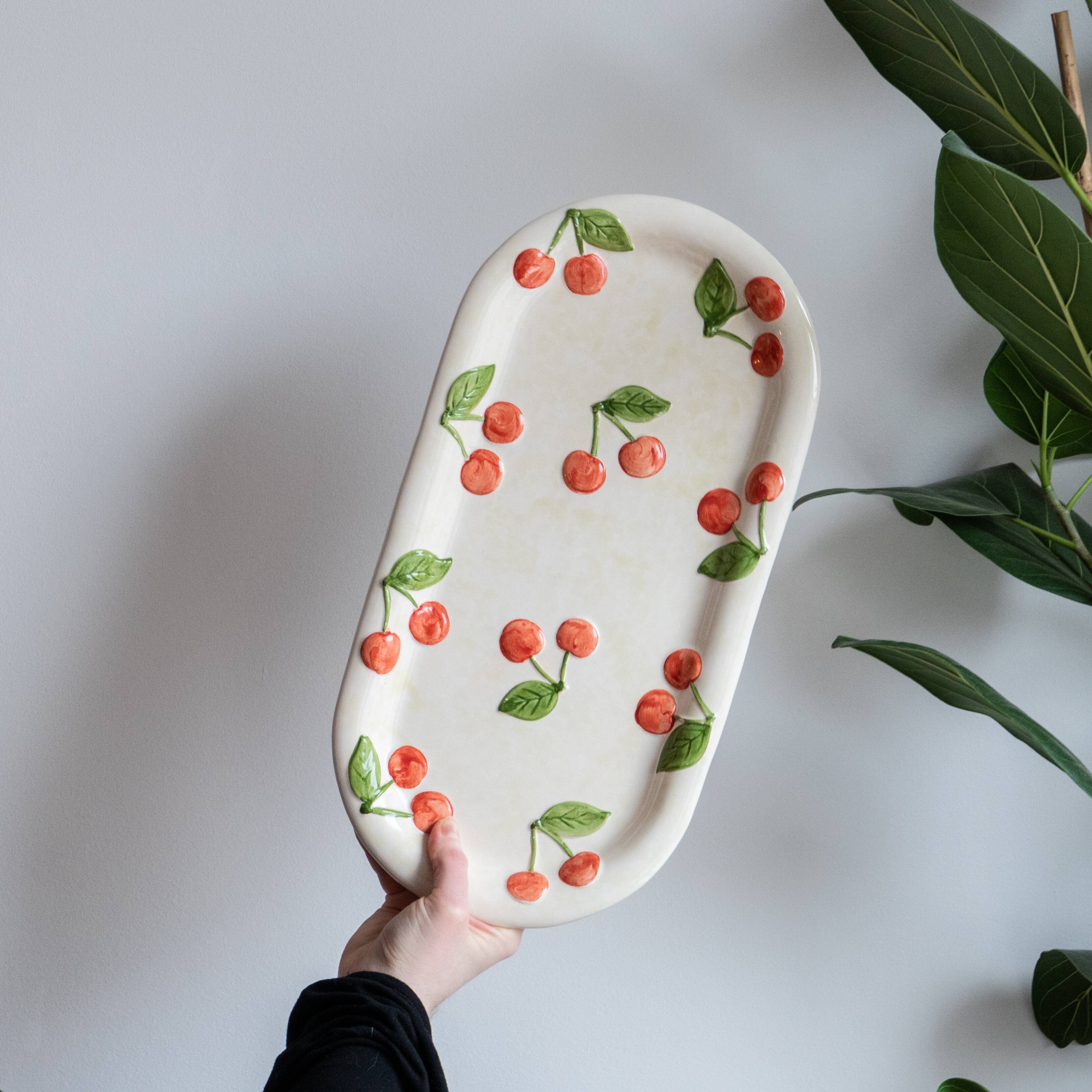 Old cake dish in cherry slip