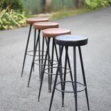 Set of 4 bar stools, metal and imitation leather stool, high stool