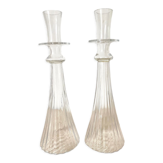 Pair of slender glass candle holders