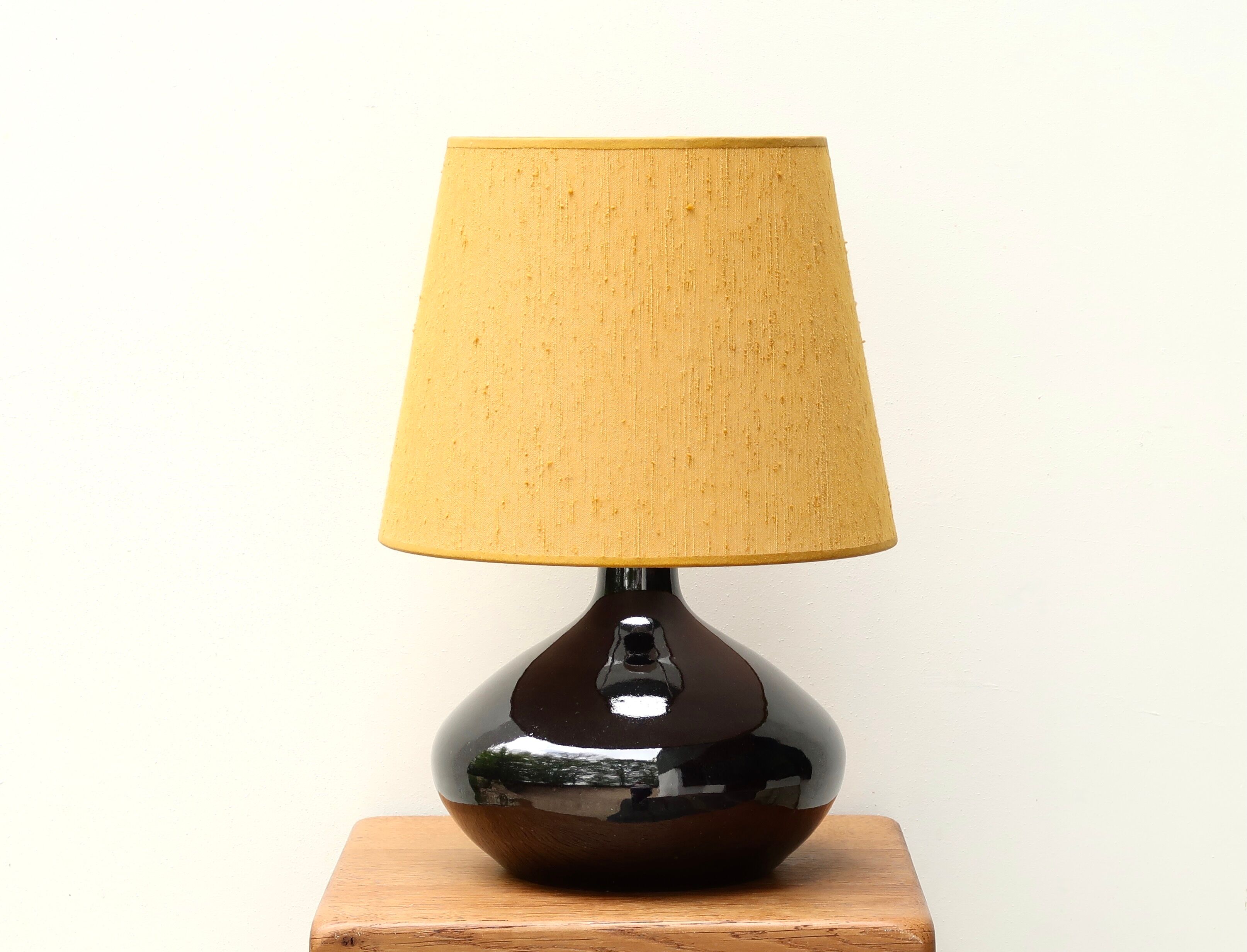 Ceramic lamp, yellow lampshade, 70s