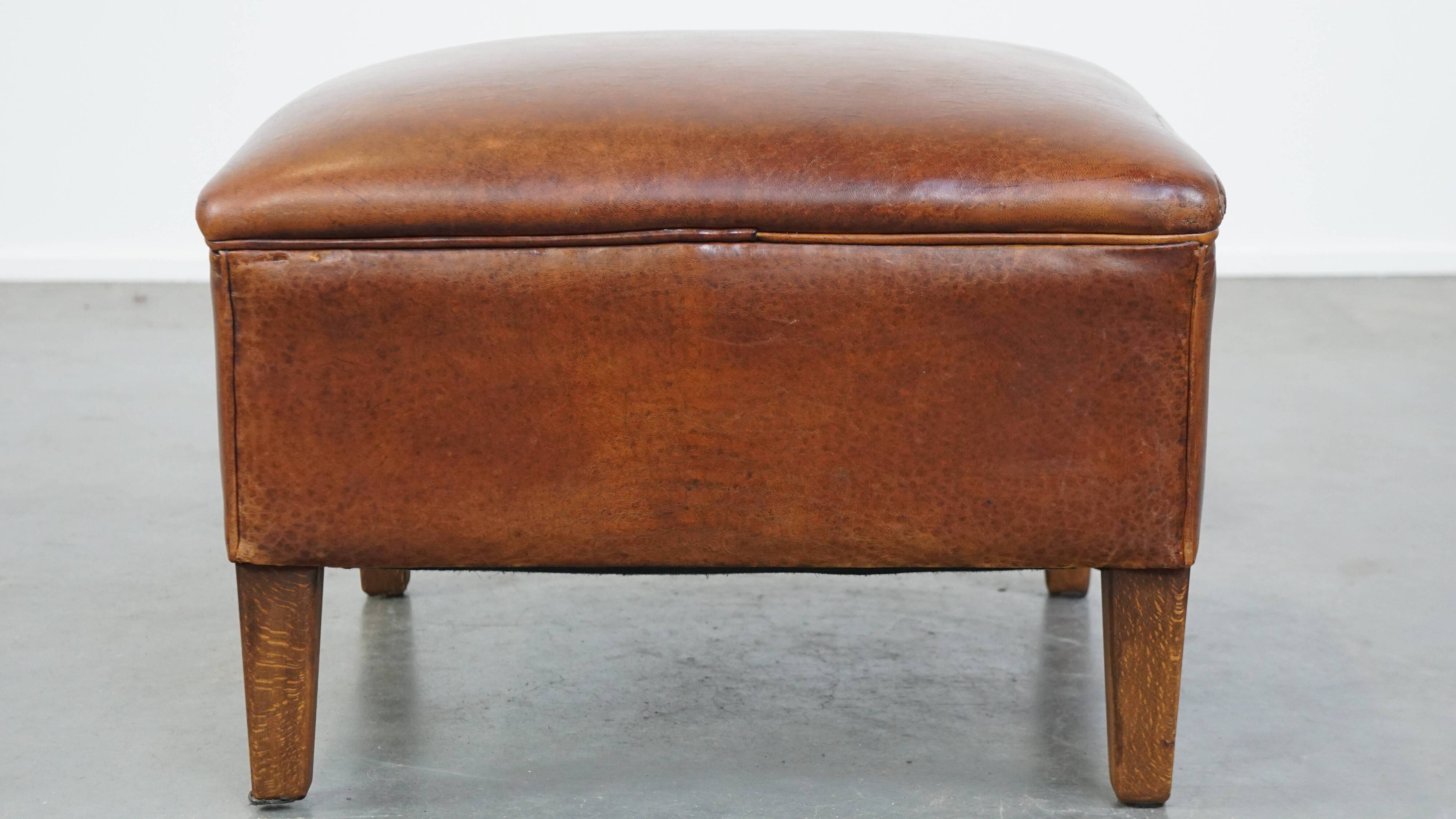 Large Ottoman Made of Sheepskin Leather