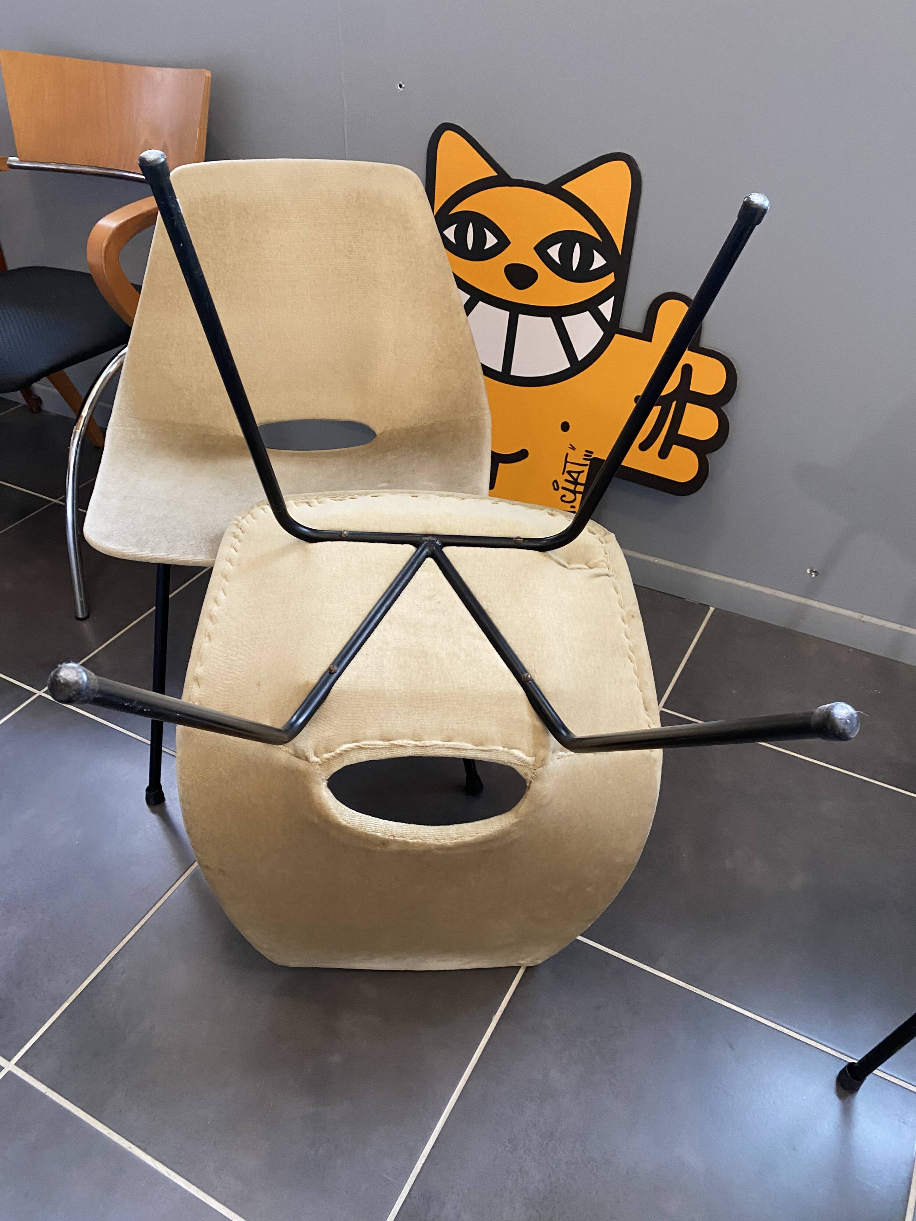 A barrel chair by Pierre Guariche, Steiner, vintage beige fabric from the 1950s.