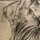 Painting signed charcoal watercolor female portrait Empire “sofa”