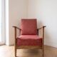 Vintage reclining armchair Retro in wood and red fabric