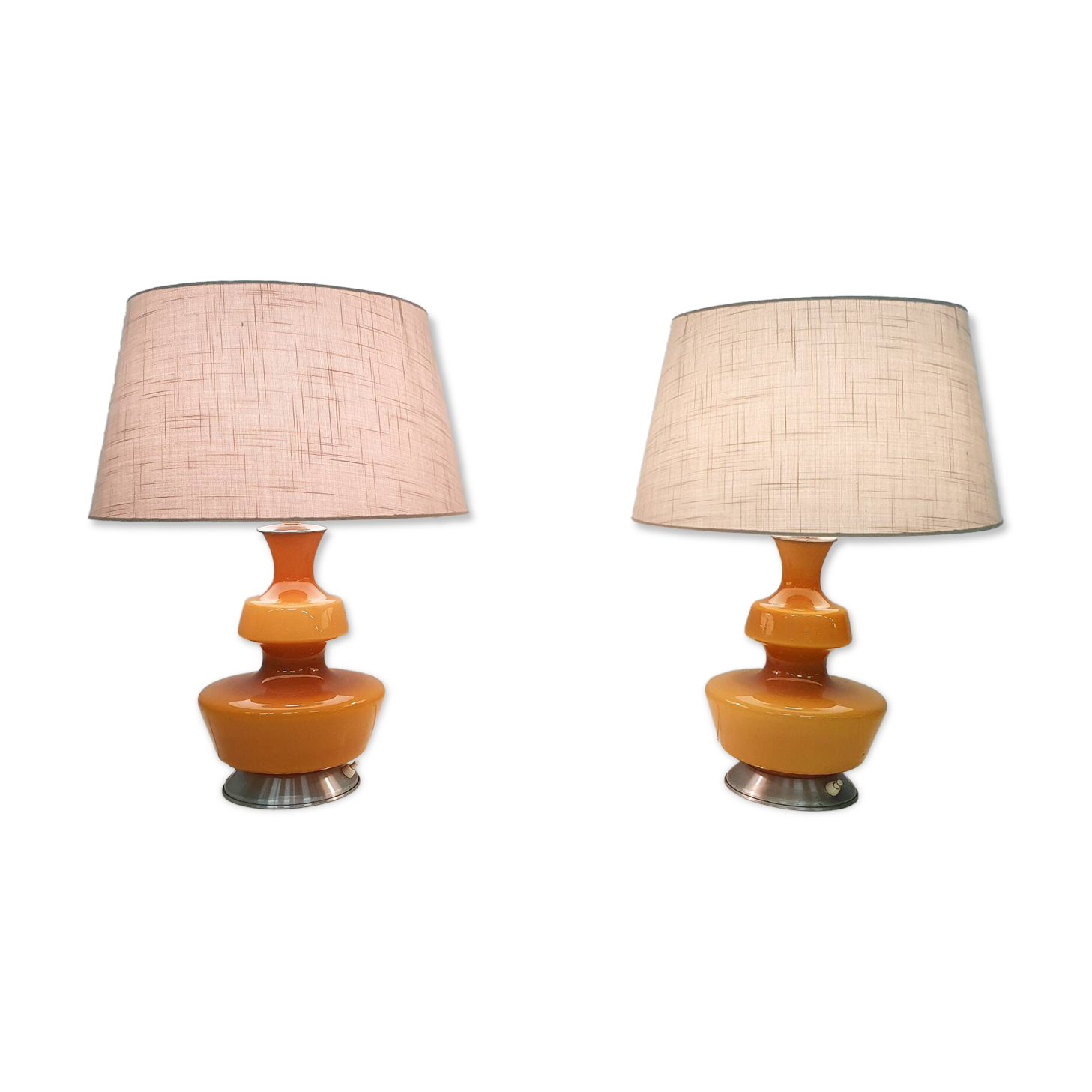 Set of two mid-century yellow glass table lights, Belgium 1960's