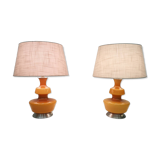 Set of two mid-century yellow glass table lights, Belgium 1960's