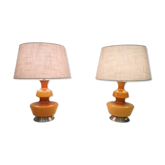 Set of two mid-century yellow glass table lights, Belgium 1960's