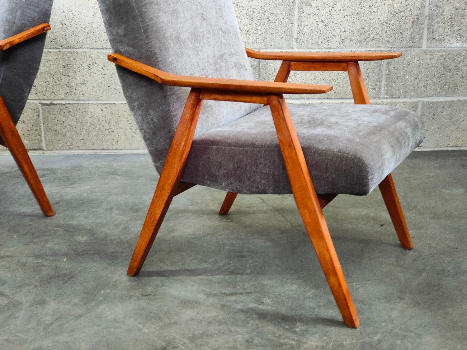 Pair of armchairs czechoslovakian midcentury renovated gray velvet