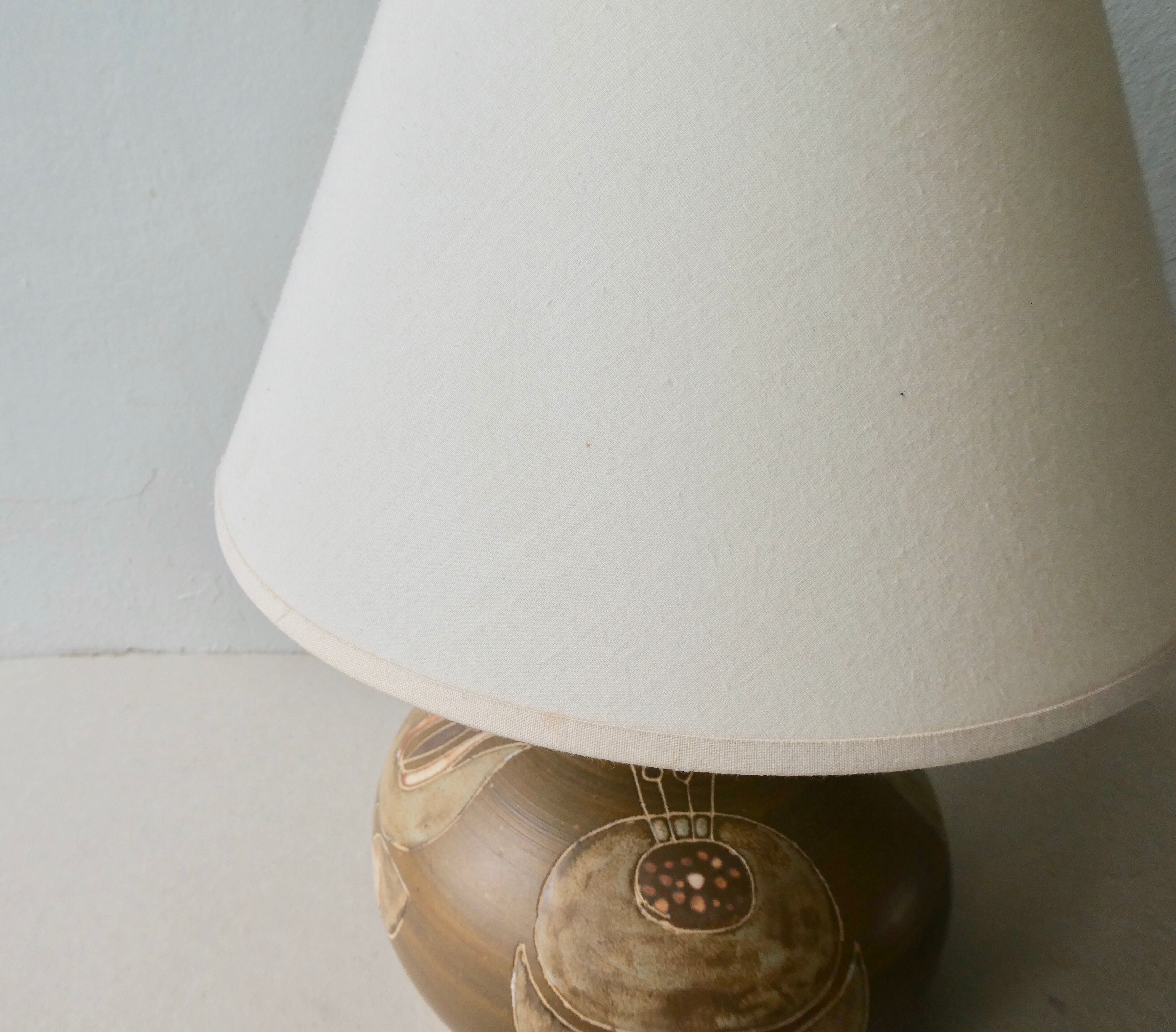 Ceramic lamp from the 60s, decoration flowers, Scandinavian, signed