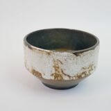Beige ceramic cup or dish, cache pot with white lava pattern