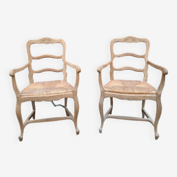 Pair of straw armchairs