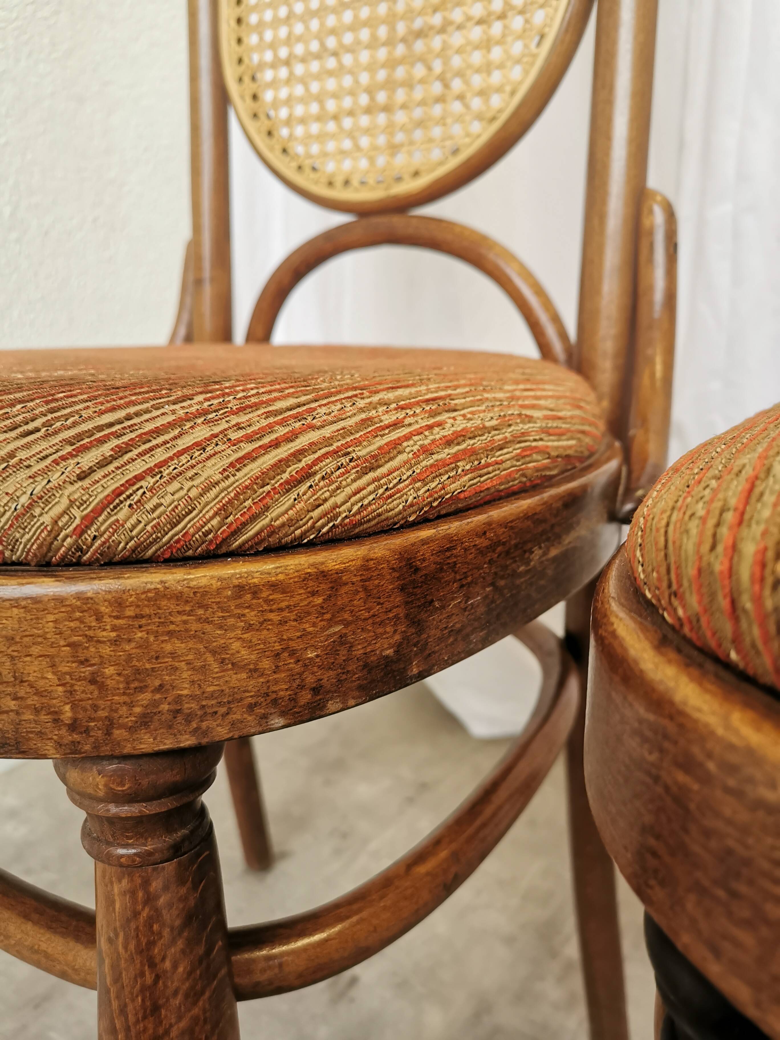 Set of 4 Vintage Bentwood Dining Chairs: Cane Back, Thonet Style