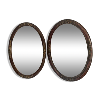 Set of 2 oval wooden mirrors decorated, 52x36 cm
