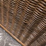 Wicker and brown wood magazine rack