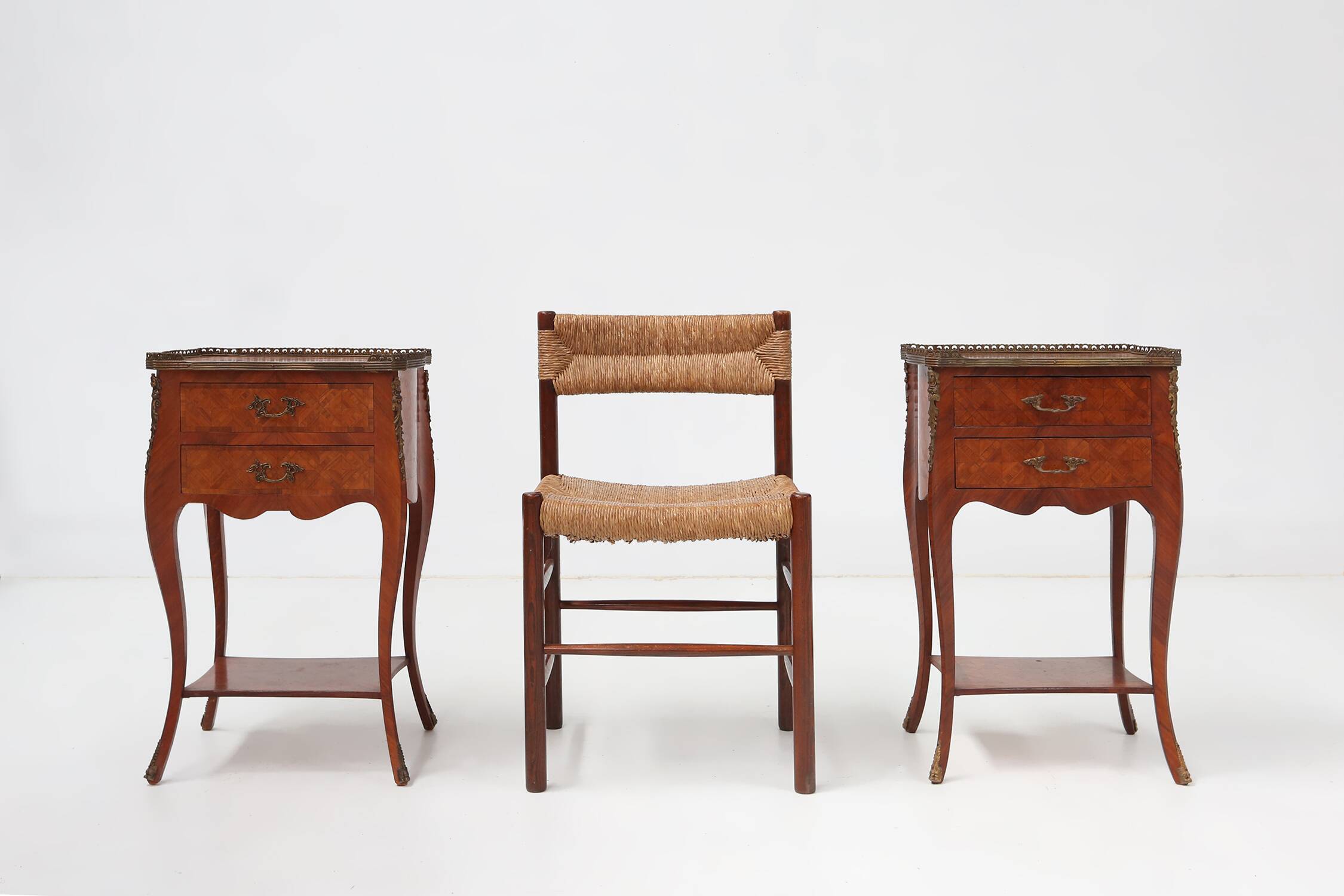 Exquisite pair of Louis XVI bedside tables, Belgium ca. 1950