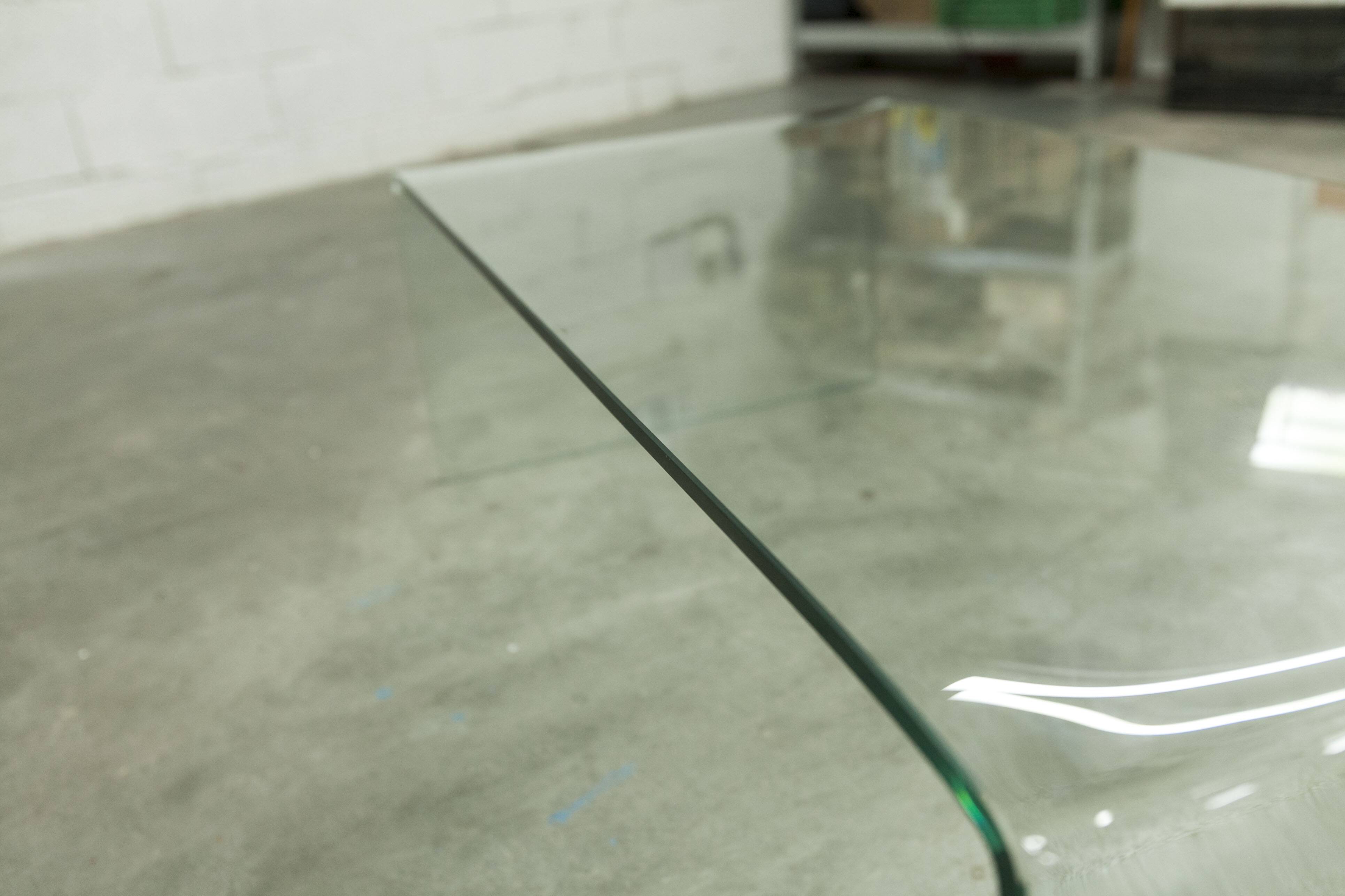 Postmodern Rectangular Curved Tempered Glass Coffee Table, 1990