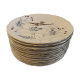 13 decorative plates with hummingbird design in fine earthenware by Mouzin Lecat, 19th century.