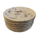 13 assiettes décor colibri en faïence fine Mouzin Lecat, 19e siècle
