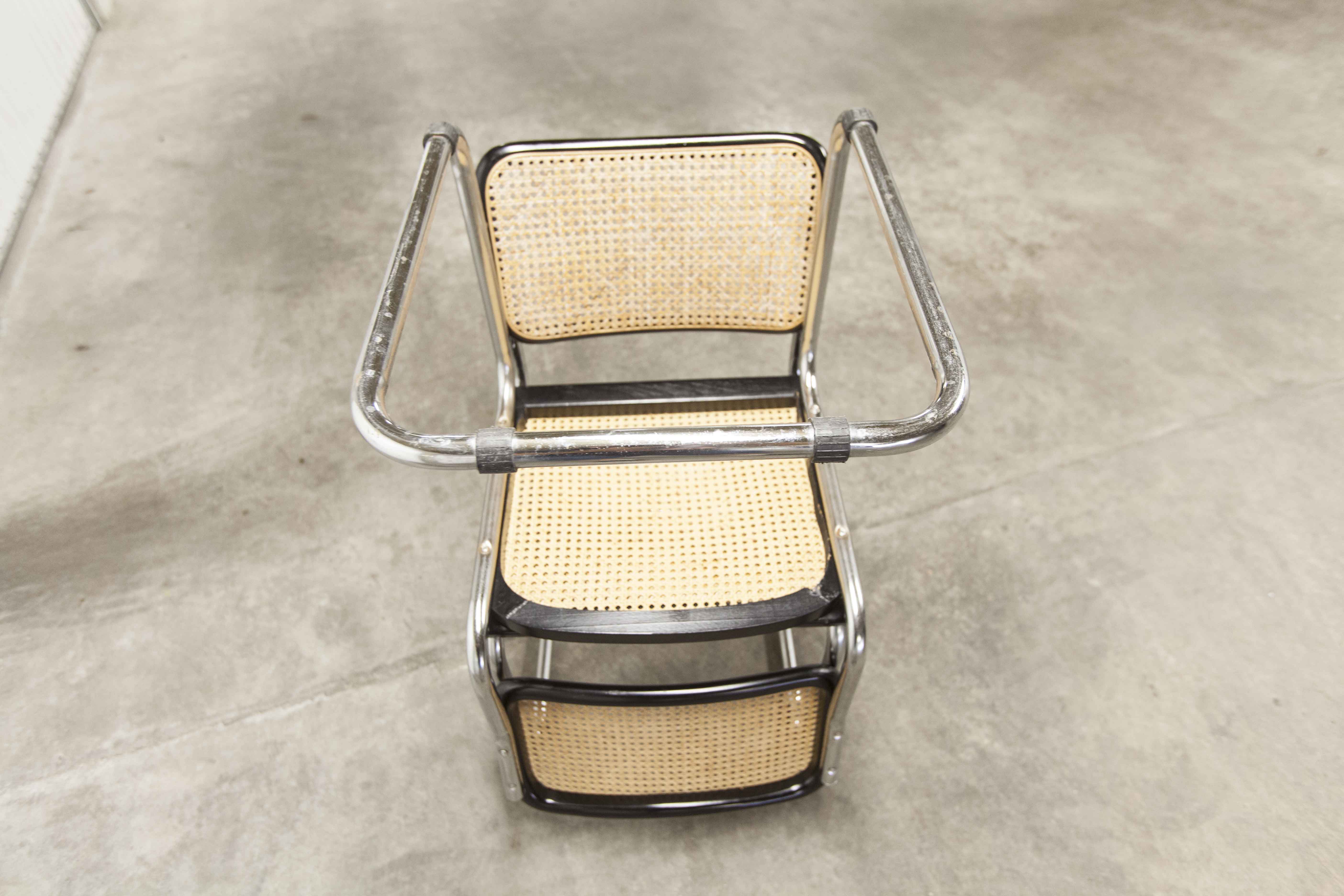 Pair of black Breuer b32 chairs and cannage